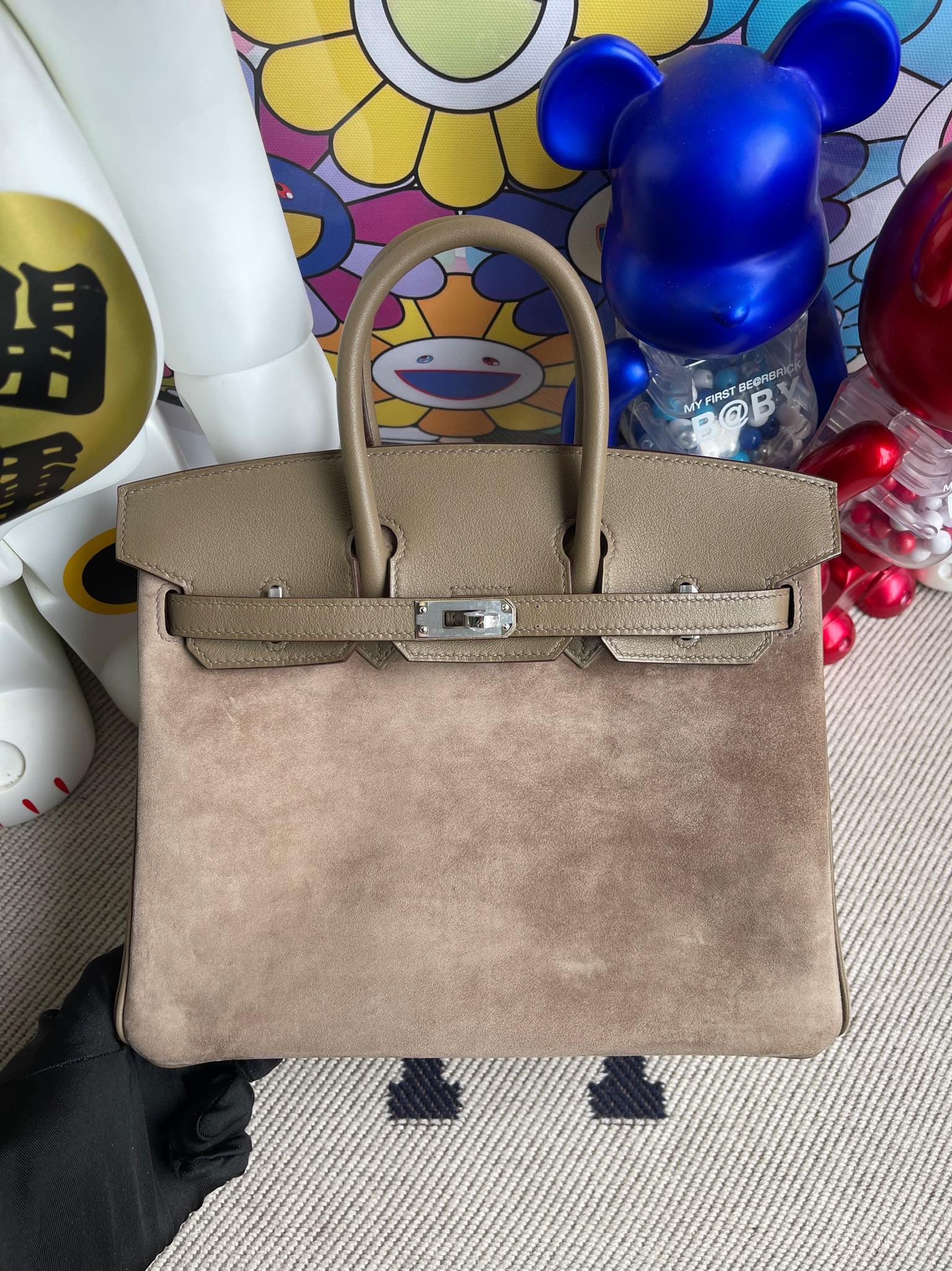 Hermès(爱马仕)Birkin 铂金包 麂皮 拼 swift 灰色 拼 大象灰 银扣 25cm 顶级手缝-拉尔森鳄鱼皮具定制 - 爱马仕包包官网 Hermès(爱马仕)Birkin 铂金包 麂皮 拼 swift 灰色 拼 大象灰 银扣 25cm 顶级手缝