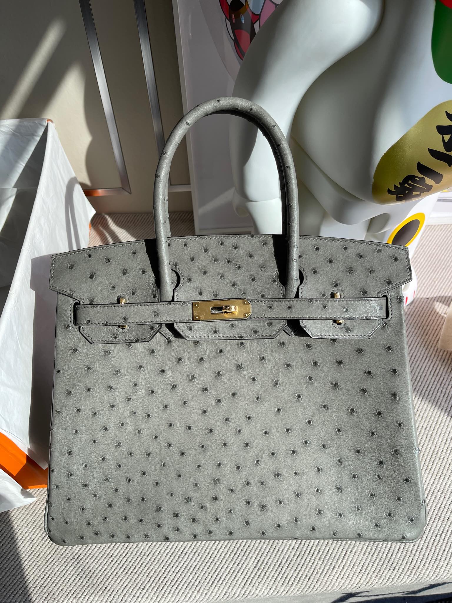 Hermès(爱马仕)Birkin 铂金包 Ostrich kk鸵鸟 慕斯灰 金扣 30cm 顶级手缝-拉尔森鳄鱼皮具定制 - 爱马仕包包官网 Hermès(爱马仕)Birkin 铂金包 Ostrich kk鸵鸟 慕斯灰 金扣 30cm 顶级手缝