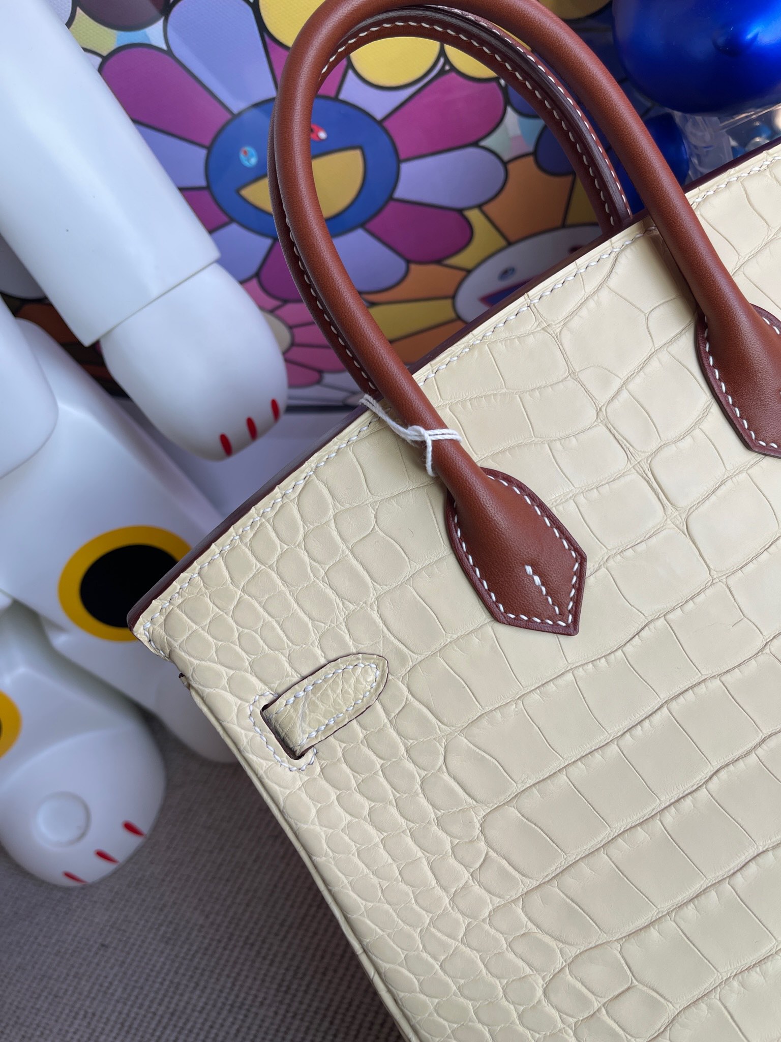 Hermès（爱马仕）Birkin 铂金包 Alligator matt 雾面鳄鱼 香草色拼马鞍皮金棕 银扣 顶级手缝 25cm