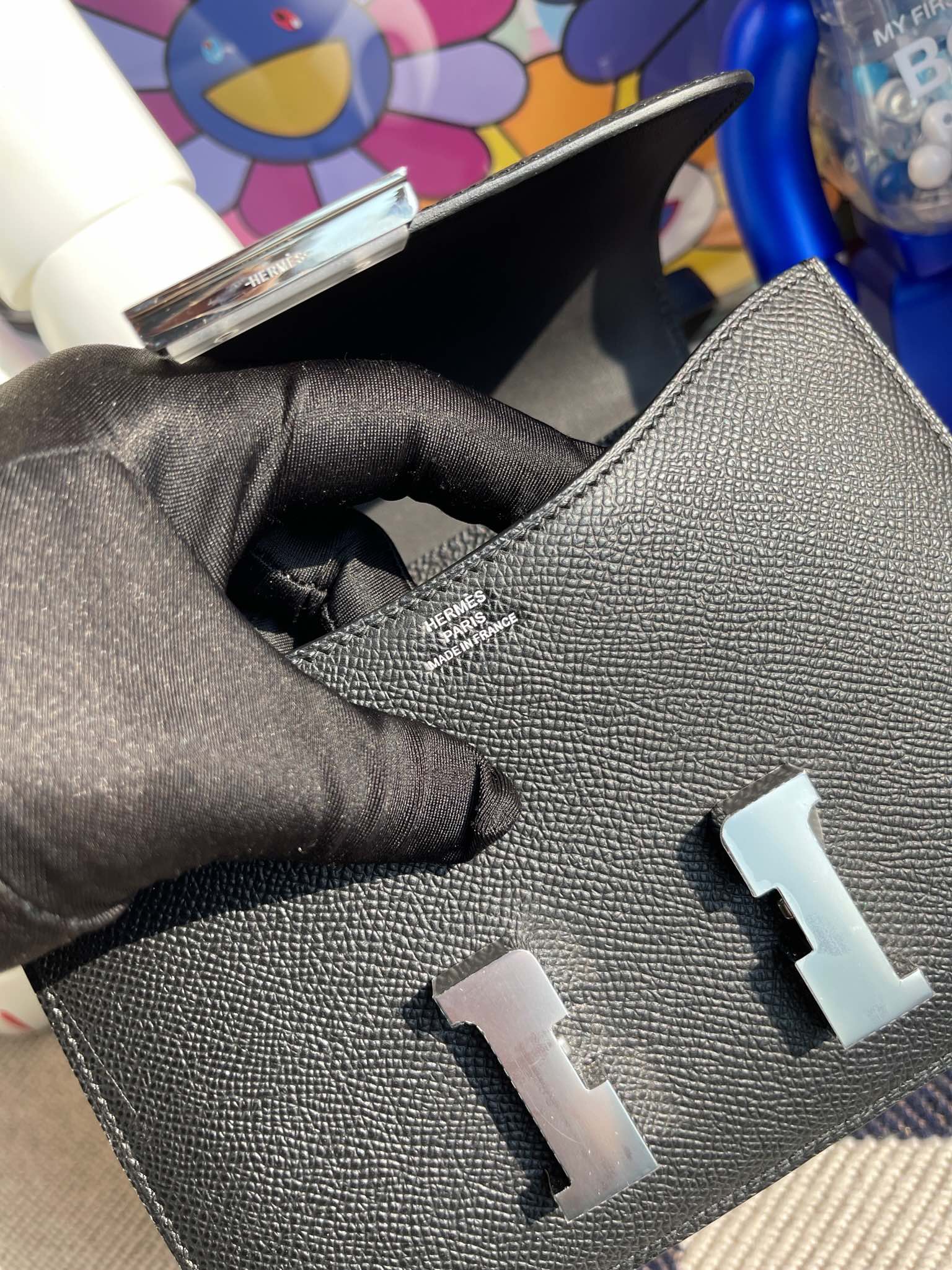 Hermès(爱马仕)Constance 康康 Epsom 原厂掌纹皮 ck89 黑色 银扣 18cm 顶级手缝-拉尔森鳄鱼皮具定制 - 爱马仕包包官网 Hermès(爱马仕)Constance 康康 Epsom 原厂掌纹皮 ck89 黑色 银扣 18cm 顶级手缝