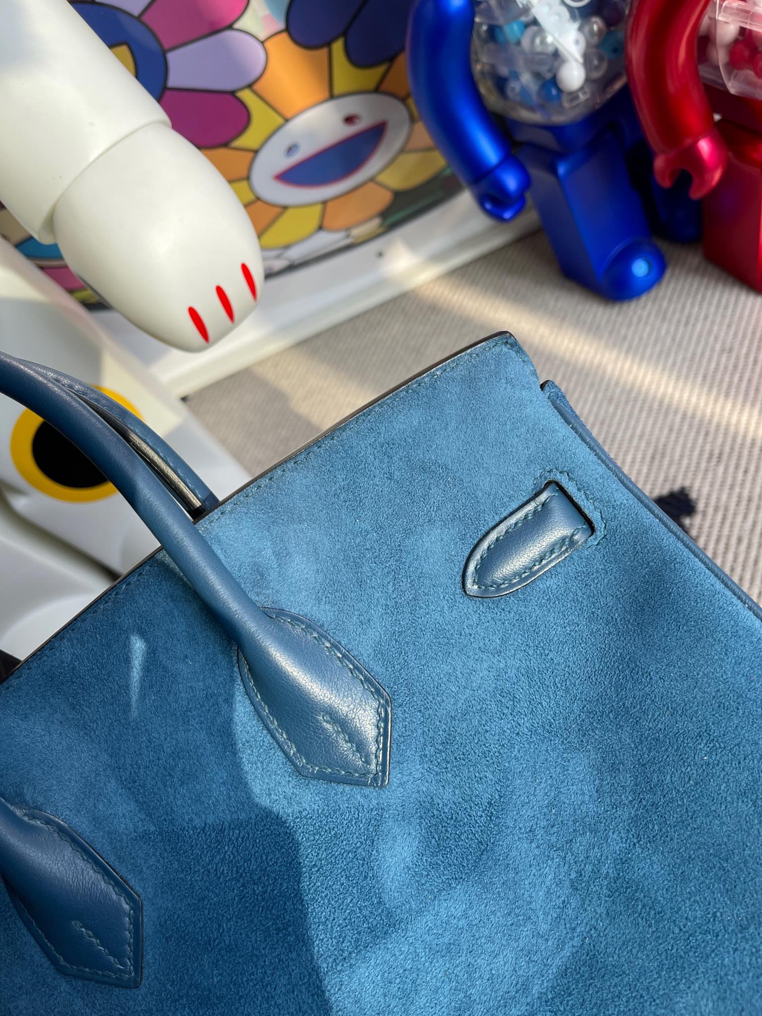 Hermès(爱马仕)Birkin 铂金包 麂皮 拼 swift 皇家蓝 拼 深邃蓝 银扣 25cm 顶级手缝-拉尔森鳄鱼皮具定制 - 爱马仕包包官网 Hermès(爱马仕)Birkin 铂金包 麂皮 拼 swift 皇家蓝 拼 深邃蓝 银扣 25cm 顶级手缝