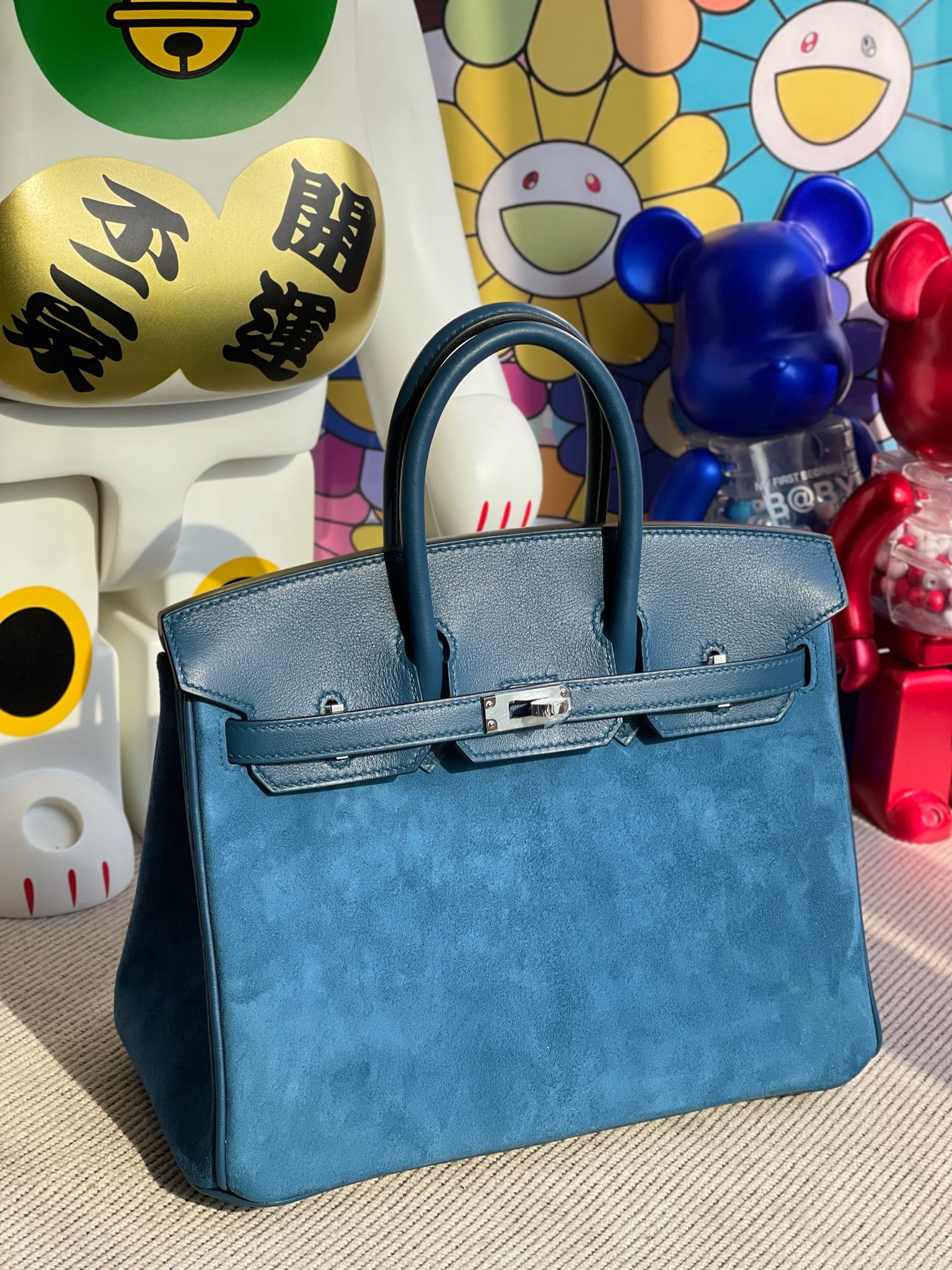 Hermès(爱马仕)Birkin 铂金包 麂皮 拼 swift 皇家蓝 拼 深邃蓝 银扣 25cm 顶级手缝-拉尔森鳄鱼皮具定制 - 爱马仕包包官网 Hermès(爱马仕)Birkin 铂金包 麂皮 拼 swift 皇家蓝 拼 深邃蓝 银扣 25cm 顶级手缝