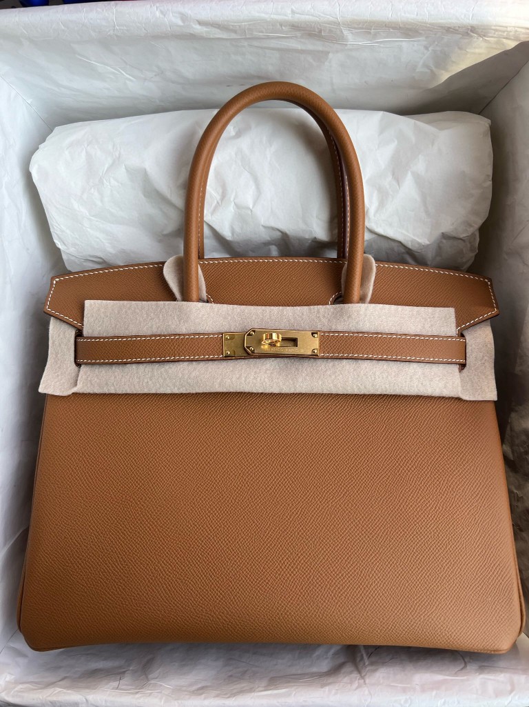 Hermès（爱马仕）Birkin 铂金包 Epsom 原厂掌纹皮 ck37 金棕色 Gold 金扣 30cm 顶级手缝