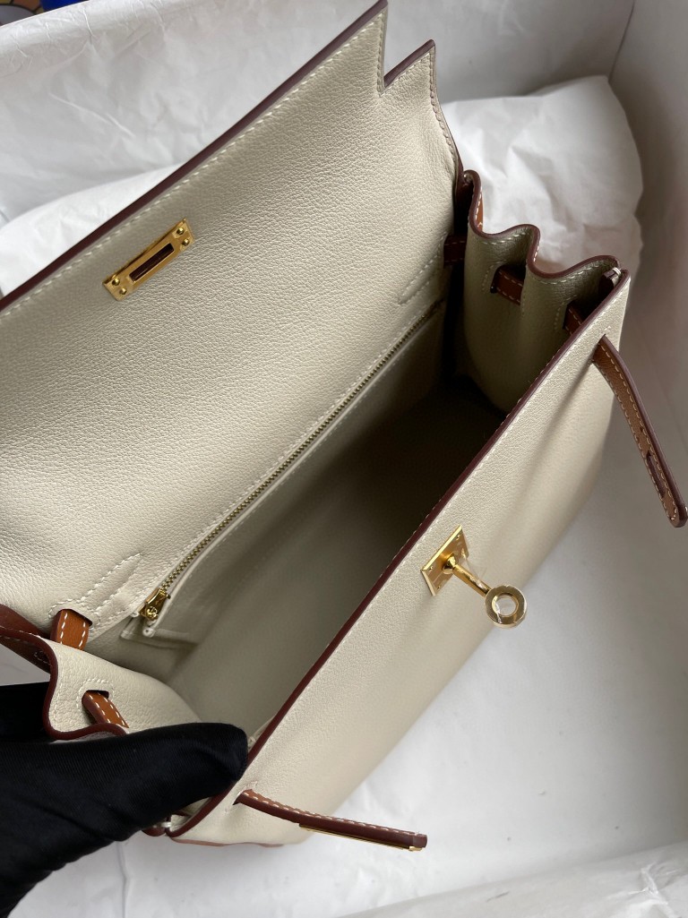 Hermès(爱马仕)Kelly 凯莉包 Evecolor ck10 奶昔白 拼 ck37 金棕色 金扣 25cm 马蹄印 顶级手缝-拉尔森鳄鱼皮具定制 - 爱马仕包包官网 Hermès(爱马仕)Kelly 凯莉包 Evecolor ck10 奶昔白 拼 ck37 金棕色 金扣 25cm 马蹄印 顶级手缝