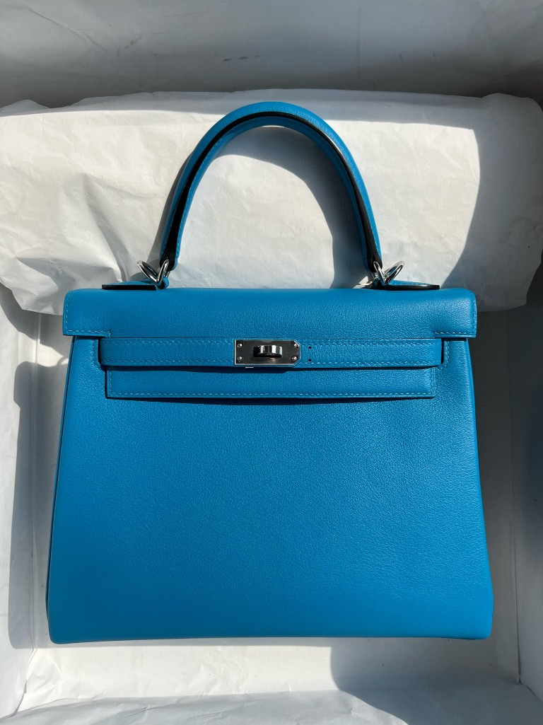 Hermès(爱马仕)Kelly 凯莉包 Swift OF 佛罗里达蓝 银扣 25cm 顶级手缝-拉尔森鳄鱼皮具定制 - 爱马仕包包官网 Hermès(爱马仕)Kelly 凯莉包 Swift OF 佛罗里达蓝 银扣 25cm 顶级手缝