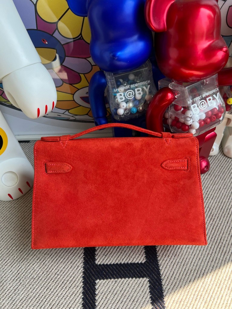 Hermès(爱马仕)Mini kelly pochette 麂皮 红色 金扣 22cm 顶级手缝 手拿包 晚宴包-拉尔森鳄鱼皮具定制 - 爱马仕包包官网 Hermès(爱马仕)Mini kelly pochette 麂皮 红色 金扣 22cm 顶级手缝 手拿包 晚宴包