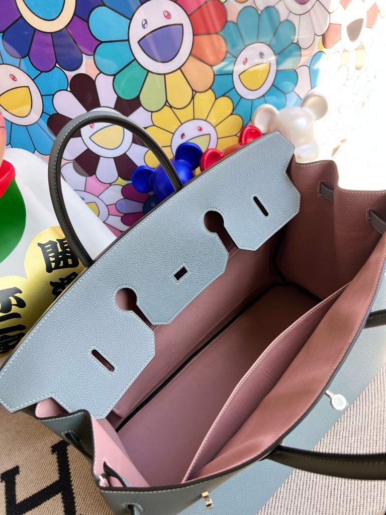 Hermès(爱马仕)Birkin 铂金包 原厂小牛皮 togo J7 亚麻蓝 内拼 紫藤色 银扣 35cm 顶级手缝-拉尔森鳄鱼皮具定制 - 爱马仕包包官网 Hermès(爱马仕)Birkin 铂金包 原厂小牛皮 togo J7 亚麻蓝 内拼 紫藤色 银扣 35cm 顶级手缝