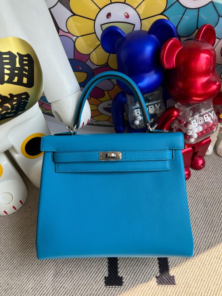 Hermès(爱马仕)Kelly 凯莉包 Swift OF 佛罗里达蓝 银扣 25cm 顶级手缝-拉尔森鳄鱼皮具定制 - 爱马仕包包官网 Hermès(爱马仕)Kelly 凯莉包 Swift OF 佛罗里达蓝 银扣 25cm 顶级手缝