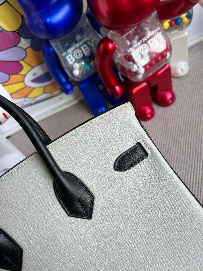 Hermès（爱马仕）Birkin 铂金包 Chevre 山羊皮 熊猫 拼 奶昔白 拼 黑色 银扣 25cm 顶级手缝 定制
