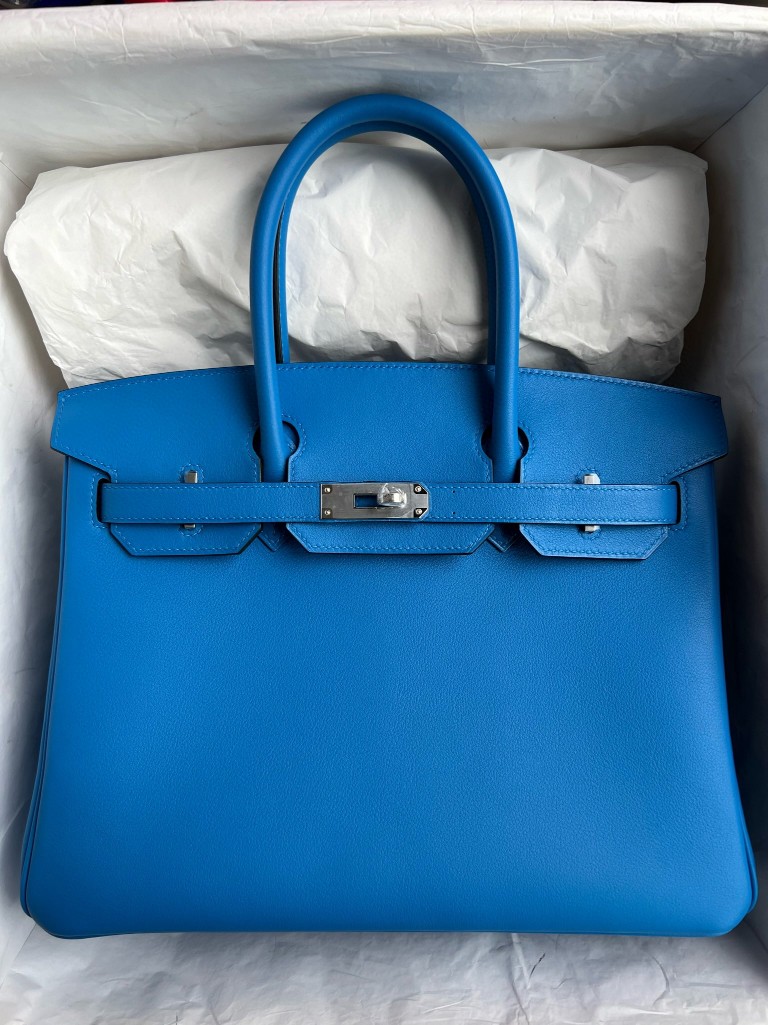 Hermès（爱马仕）Birkin 铂金包 Swift B3 坦桑尼亚蓝 银扣 30cm 顶级手缝