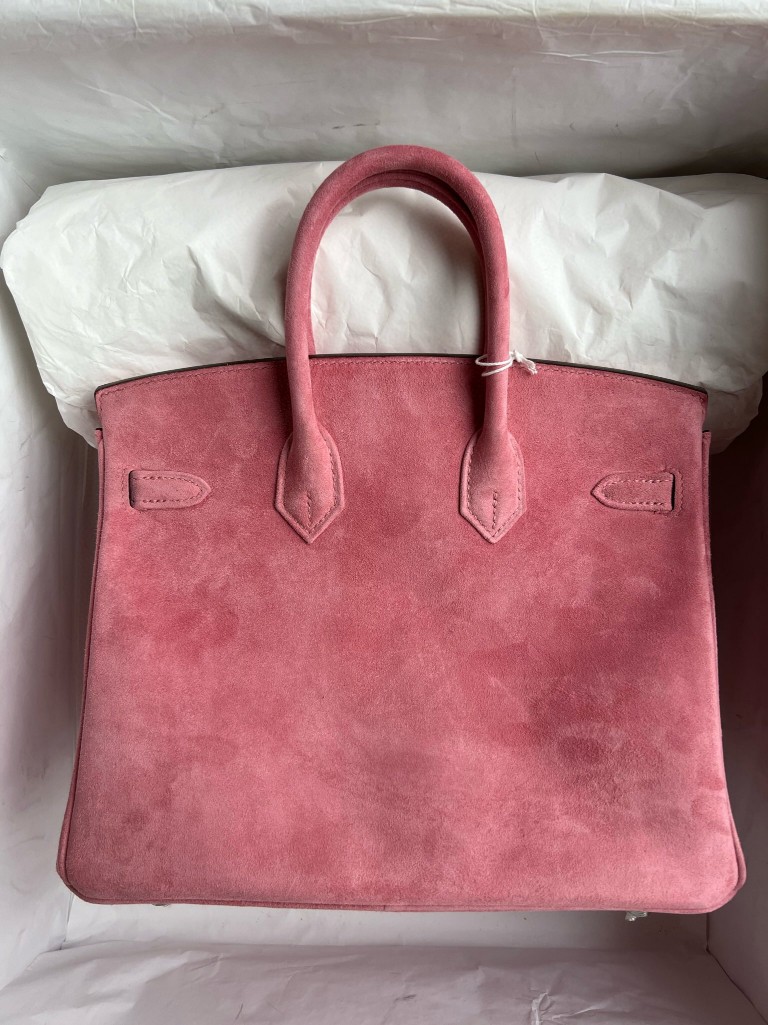 Hermès(爱马仕)Birkin 铂金包 麂皮 粉色 银扣 25cm 顶级手缝 定制-拉尔森鳄鱼皮具定制 - 爱马仕包包官网 Hermès(爱马仕)Birkin 铂金包 麂皮 粉色 银扣 25cm 顶级手缝 定制