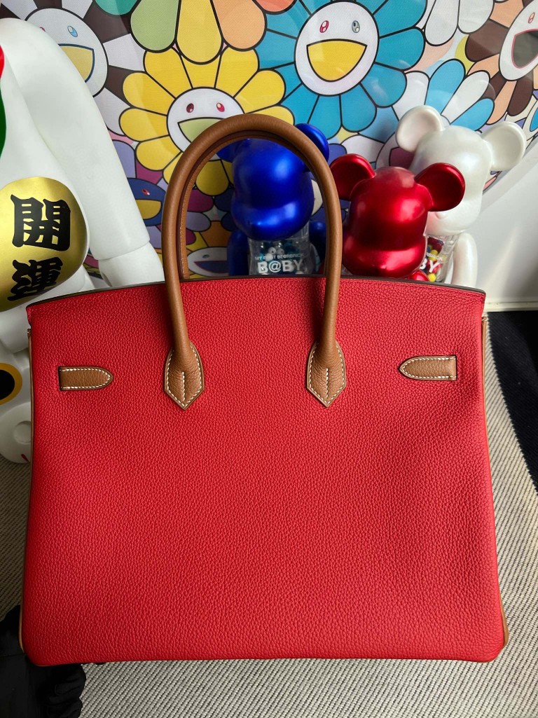 Hermès(爱马仕)Birkin 铂金包 原厂小牛皮 牛仔蓝 拼 国旗红 拼 金棕 银扣 35cm 马蹄印 顶级手缝-拉尔森鳄鱼皮具定制 - 爱马仕包包官网 Hermès(爱马仕)Birkin 铂金包 原厂小牛皮 牛仔蓝 拼 国旗红 拼 金棕 银扣 35cm 马蹄印 顶级手缝
