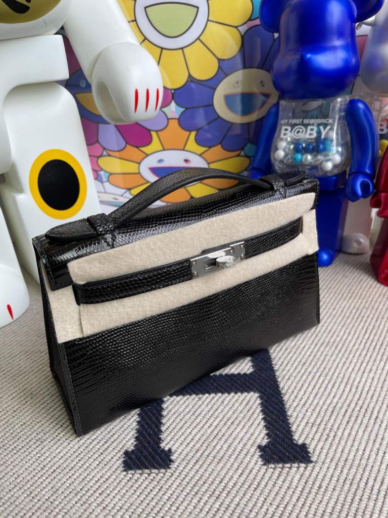 Hermès(爱马仕)Mini pochette Lizard 进口亮面蜥蜴 ck89 黑色 Noir 银扣 22cm 顶级手缝-拉尔森鳄鱼皮具定制 - 爱马仕包包官网 Hermès(爱马仕)Mini pochette Lizard 进口亮面蜥蜴 ck89 黑色 Noir 银扣 22cm 顶级手缝