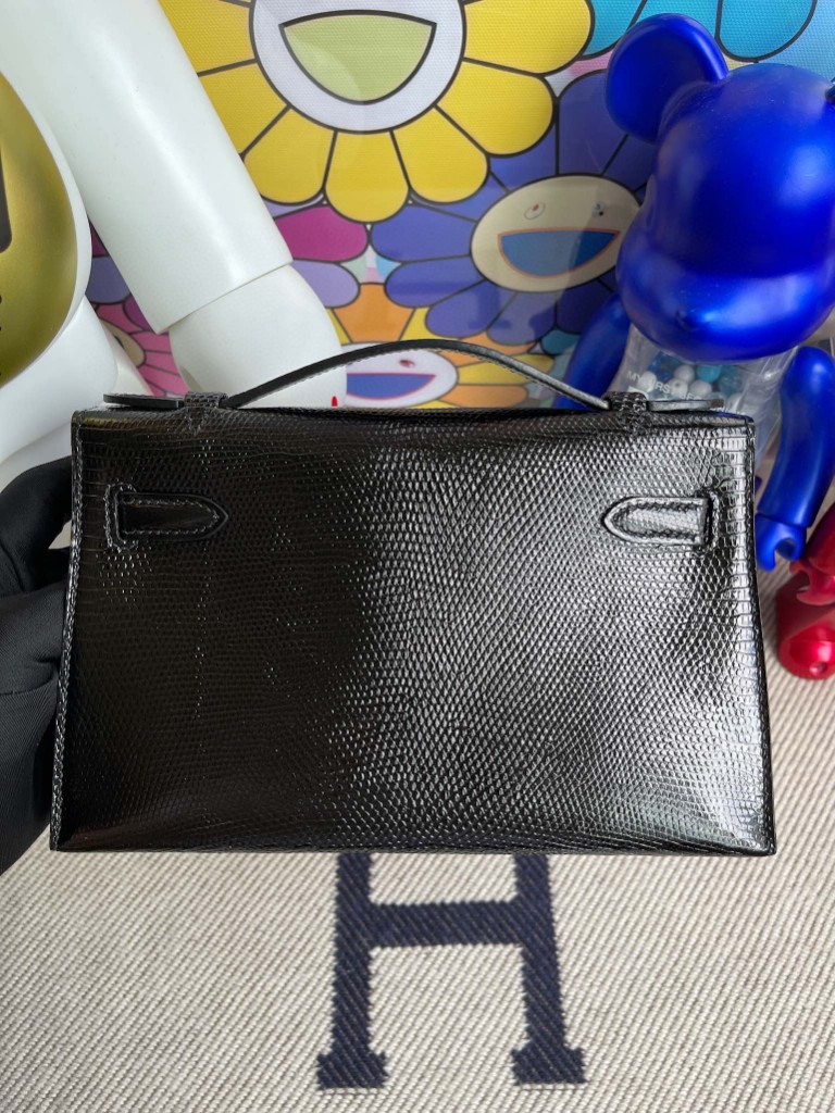 Hermès(爱马仕)Mini pochette Lizard 进口亮面蜥蜴 ck89 黑色 Noir 银扣 22cm 顶级手缝-拉尔森鳄鱼皮具定制 - 爱马仕包包官网 Hermès(爱马仕)Mini pochette Lizard 进口亮面蜥蜴 ck89 黑色 Noir 银扣 22cm 顶级手缝