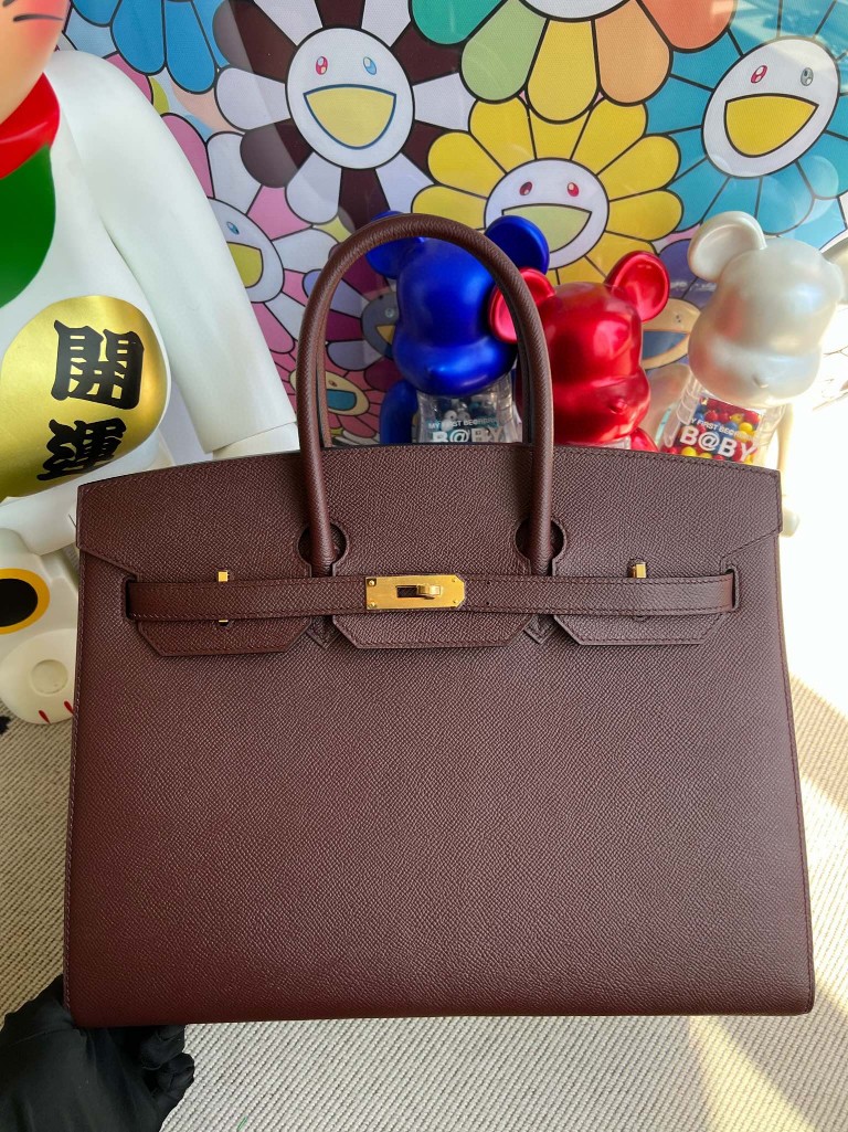Hermès(爱马仕)Birkin 铂金包 Epsom 原厂掌纹 Sellier 波尔多酒红 金扣 35cm 顶级手缝-拉尔森鳄鱼皮具定制 - 爱马仕包包官网 Hermès(爱马仕)Birkin 铂金包 Epsom 原厂掌纹 Sellier 波尔多酒红 金扣 35cm 顶级手缝