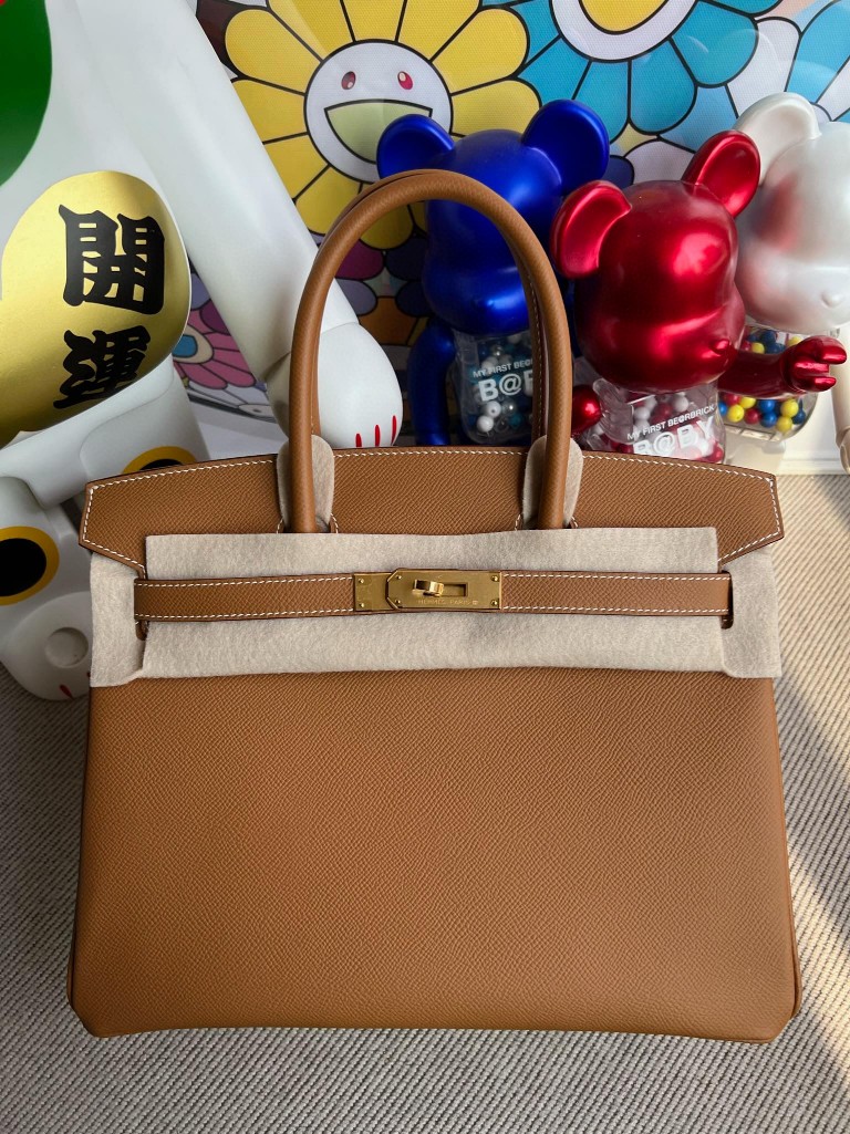 Hermès（爱马仕）Birkin 铂金包 Epsom 原厂掌纹皮 ck37 金棕色 Gold 金扣 30cm 顶级手缝