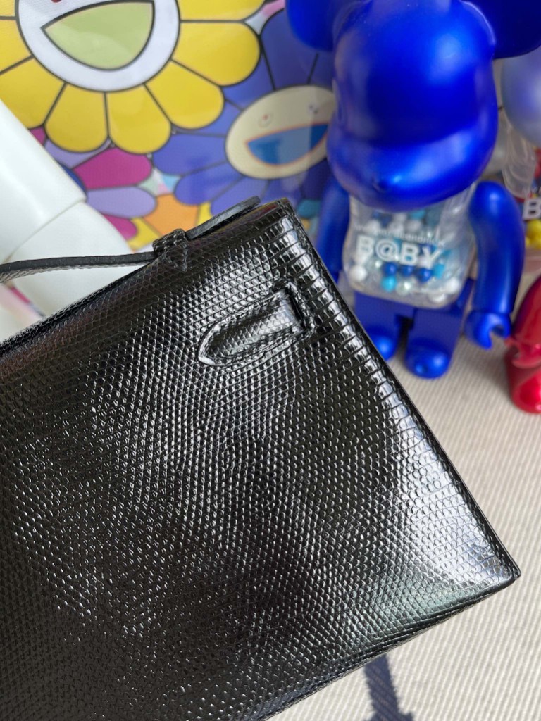 Hermès(爱马仕)Mini pochette Lizard 进口亮面蜥蜴 ck89 黑色 Noir 银扣 22cm 顶级手缝-拉尔森鳄鱼皮具定制 - 爱马仕包包官网 Hermès(爱马仕)Mini pochette Lizard 进口亮面蜥蜴 ck89 黑色 Noir 银扣 22cm 顶级手缝