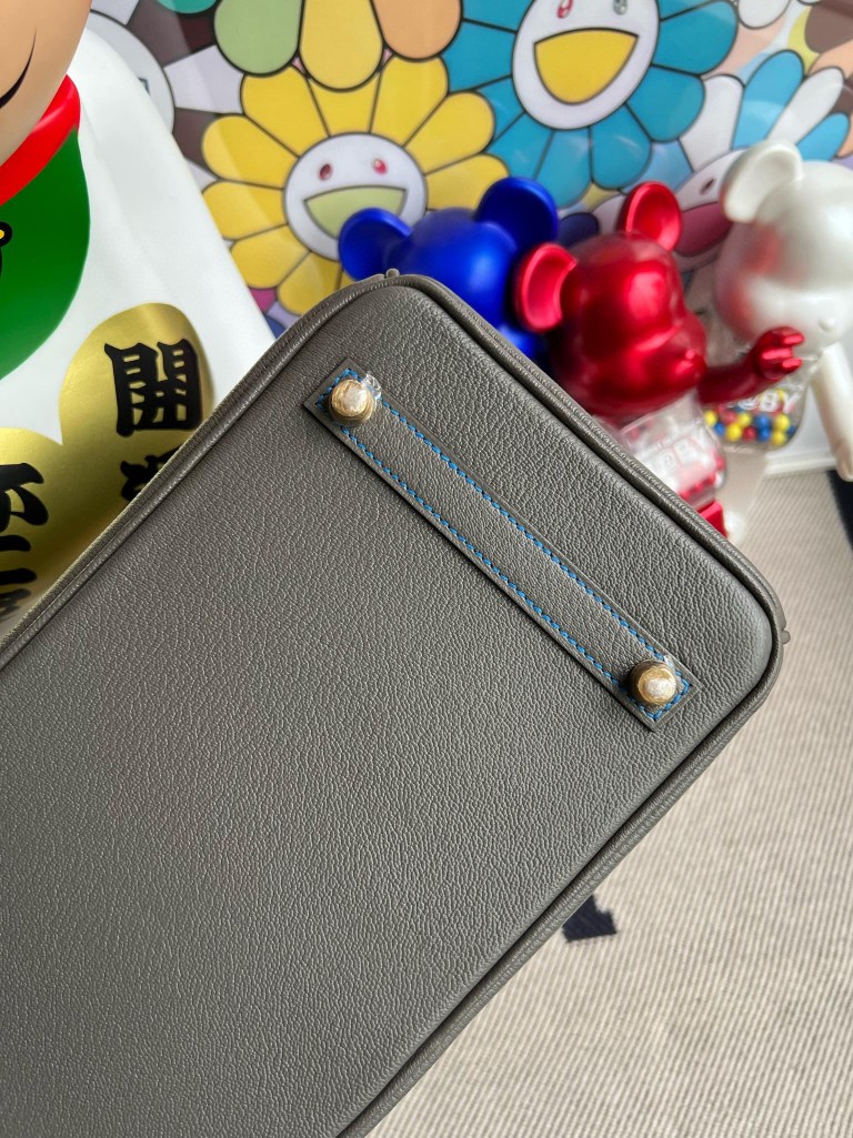 Hermès（爱马仕）Birkin 铂金包 Chevre 山羊皮 8F 锡器灰 内拼 水妖蓝 金扣 马蹄印 30cm 顶级手缝