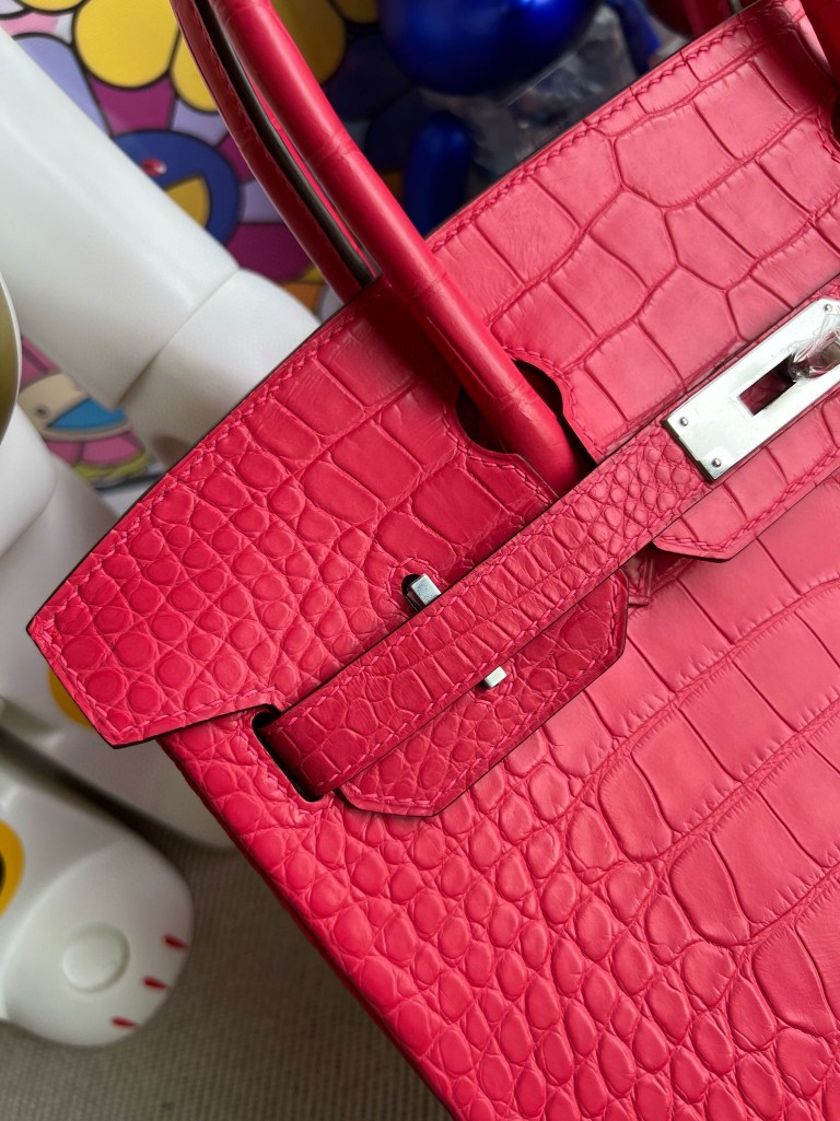 Hermès(爱马仕)Birkin 铂金包 Alligator matt 雾面鳄鱼 i6 极致粉 银扣 30cm 顶级手缝-拉尔森鳄鱼皮具定制 - 爱马仕包包官网 Hermès(爱马仕)Birkin 铂金包 Alligator matt 雾面鳄鱼 i6 极致粉 银扣 30cm 顶级手缝
