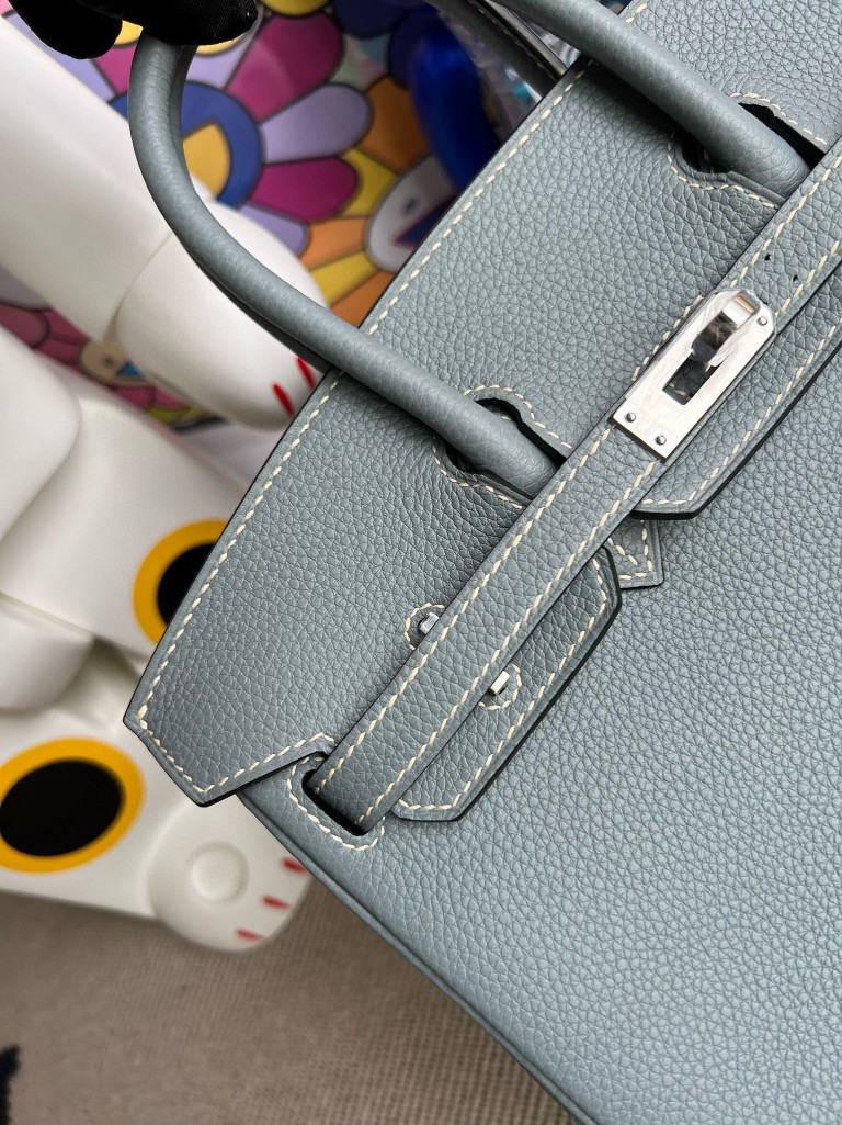 Hermès(爱马仕)Birkin 铂金包 原厂小牛皮 J7 亚麻蓝 Blue lin 银扣 25cm 顶级手缝-拉尔森鳄鱼皮具定制 - 爱马仕包包官网 Hermès(爱马仕)Birkin 铂金包 原厂小牛皮 J7 亚麻蓝 Blue lin 银扣 25cm 顶级手缝