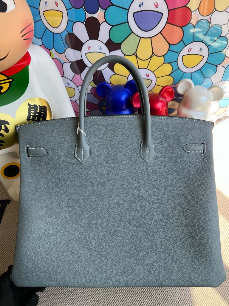Hermès(爱马仕)Birkin 铂金包 原厂小牛皮 togo J7 亚麻蓝 内拼 紫藤色 银扣 35cm 顶级手缝-拉尔森鳄鱼皮具定制 - 爱马仕包包官网 Hermès(爱马仕)Birkin 铂金包 原厂小牛皮 togo J7 亚麻蓝 内拼 紫藤色 银扣 35cm 顶级手缝