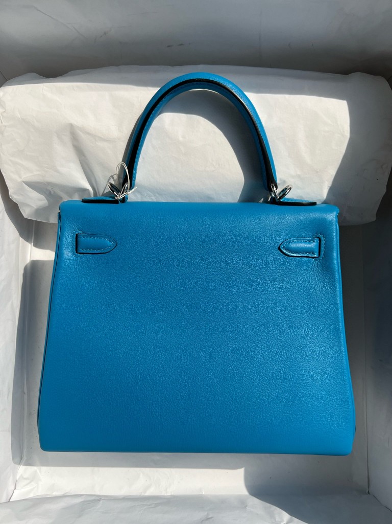 Hermès(爱马仕)Kelly 凯莉包 Swift OF 佛罗里达蓝 银扣 25cm 顶级手缝-拉尔森鳄鱼皮具定制 - 爱马仕包包官网 Hermès(爱马仕)Kelly 凯莉包 Swift OF 佛罗里达蓝 银扣 25cm 顶级手缝