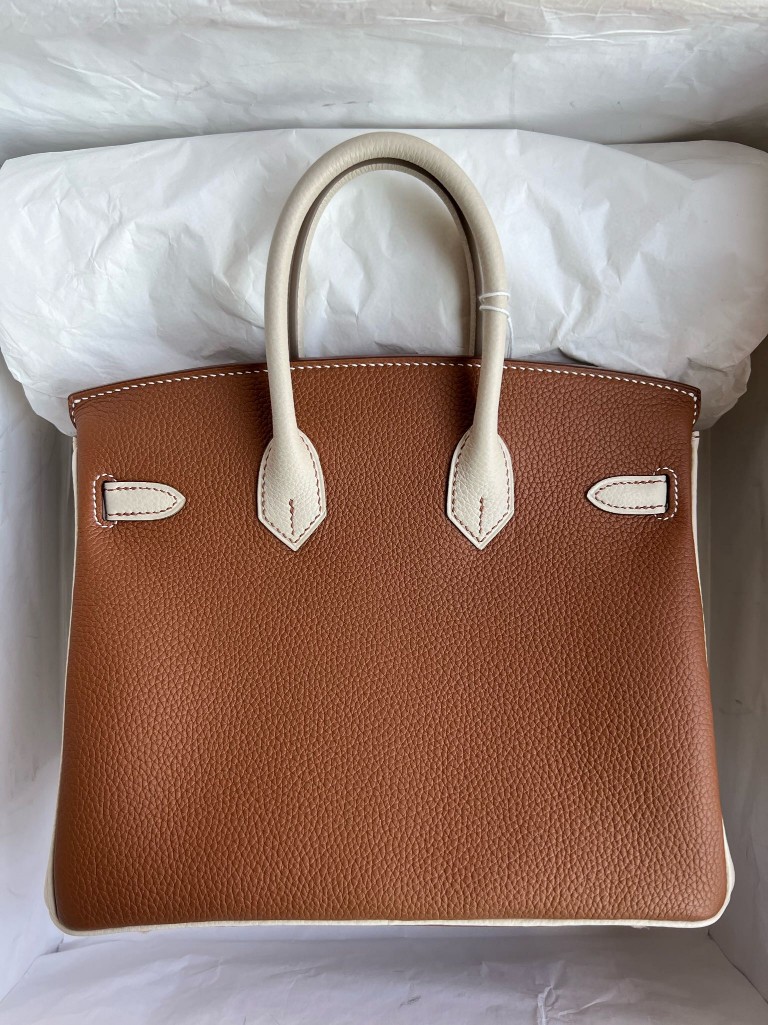 Hermès(爱马仕)Birkin 铂金包 原厂小牛皮 togo ck37 金棕色 Gold 拼 奶昔白 金扣 马蹄印 25cm 顶级手缝-拉尔森鳄鱼皮具定制 - 爱马仕包包官网 Hermès(爱马仕)Birkin 铂金包 原厂小牛皮 togo ck37 金棕色 Gold 拼 奶昔白 金扣 马蹄印 25cm 顶级手缝