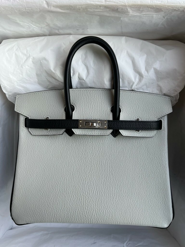 Hermès（爱马仕）Birkin 铂金包 Chevre 山羊皮 熊猫 拼 奶昔白 拼 黑色 银扣 25cm 顶级手缝 定制