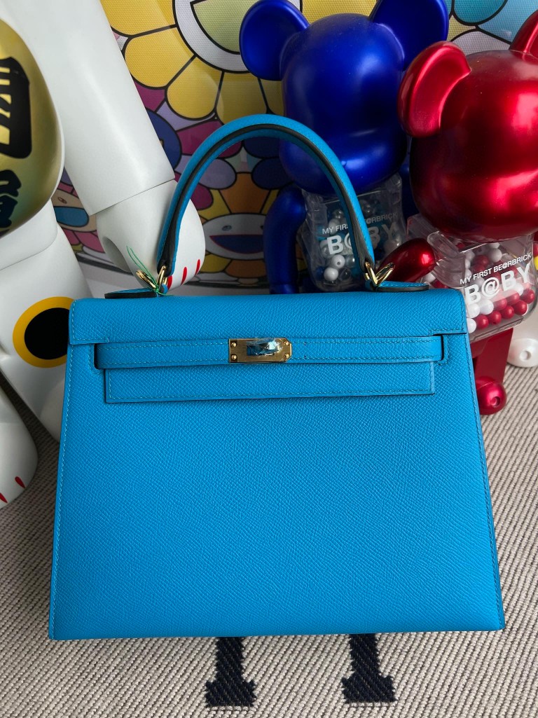 Hermès(爱马仕)kelly 凯莉包 Epsom 原厂掌纹皮 sellier OF 佛罗里达蓝 Blue Frida 金扣 25cm 顶级手缝-拉尔森鳄鱼皮具定制 - 爱马仕包包官网 Hermès(爱马仕)kelly 凯莉包 Epsom 原厂掌纹皮 sellier OF 佛罗里达蓝 Blue Frida 金扣 25cm 顶级手缝