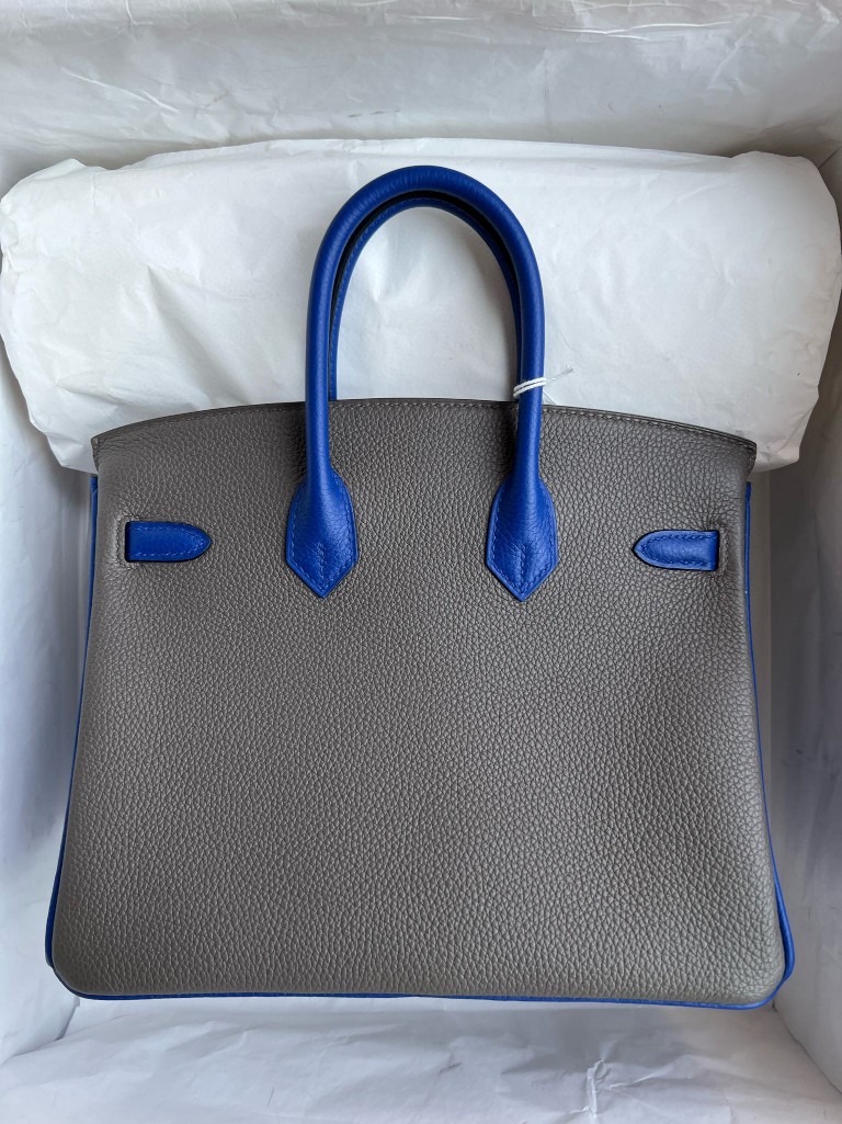 Hermès(爱马仕)Birkin 铂金包 原厂小牛皮 togo 8F 锡器灰 拼 琉璃蓝 金扣 马蹄印 25cm 顶级手缝-拉尔森鳄鱼皮具定制 - 爱马仕包包官网 Hermès(爱马仕)Birkin 铂金包 原厂小牛皮 togo 8F 锡器灰 拼 琉璃蓝 金扣 马蹄印 25cm 顶级手缝