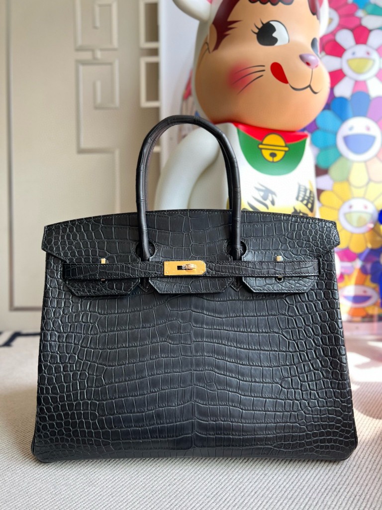 Hermès(爱马仕)Birkin 铂金包 Porosus matt 雾面澳洲湾鳄 ck89 黑色 Noir 金扣 35cm 顶级手缝-拉尔森鳄鱼皮具定制 - 爱马仕包包官网 Hermès(爱马仕)Birkin 铂金包 Porosus matt 雾面澳洲湾鳄 ck89 黑色 Noir 金扣 35cm 顶级手缝