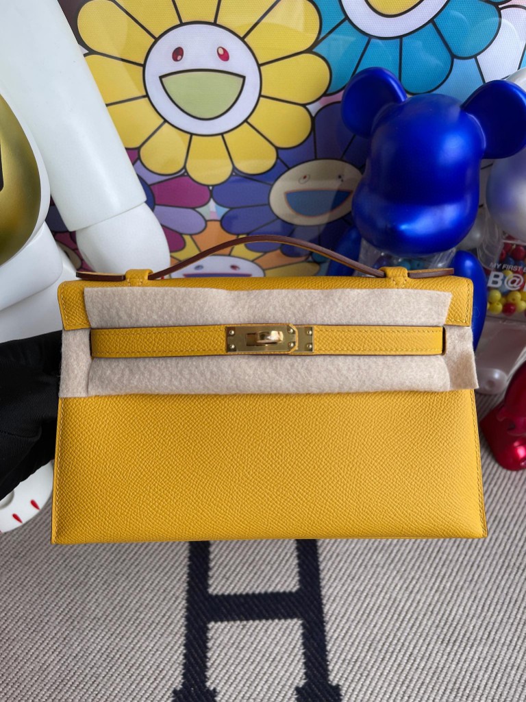 Hermès(爱马仕)Mini kelly pochette 9D 琥珀黄 Ambre 金扣 22cm 顶级手缝 手拿包 晚宴包-拉尔森鳄鱼皮具定制 - 爱马仕包包官网 Hermès(爱马仕)Mini kelly pochette 9D 琥珀黄 Ambre 金扣 22cm 顶级手缝 手拿包 晚宴包