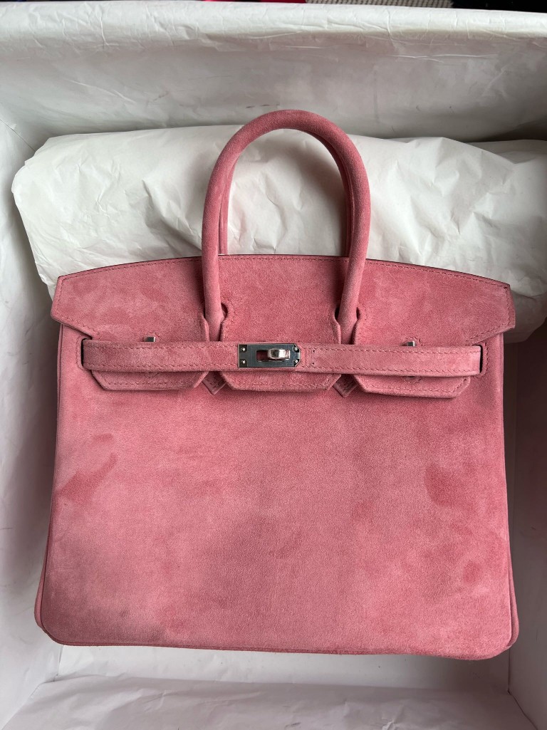 Hermès(爱马仕)Birkin 铂金包 麂皮 粉色 银扣 25cm 顶级手缝 定制-拉尔森鳄鱼皮具定制 - 爱马仕包包官网 Hermès(爱马仕)Birkin 铂金包 麂皮 粉色 银扣 25cm 顶级手缝 定制
