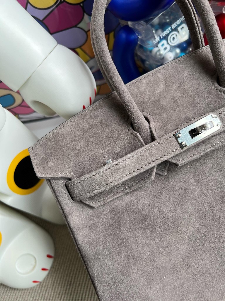 Hermès(爱马仕)Birkin 铂金包 麂皮 灰色 银扣 25cm 顶级手缝 定制-拉尔森鳄鱼皮具定制 - 爱马仕包包官网 Hermès(爱马仕)Birkin 铂金包 麂皮 灰色 银扣 25cm 顶级手缝 定制