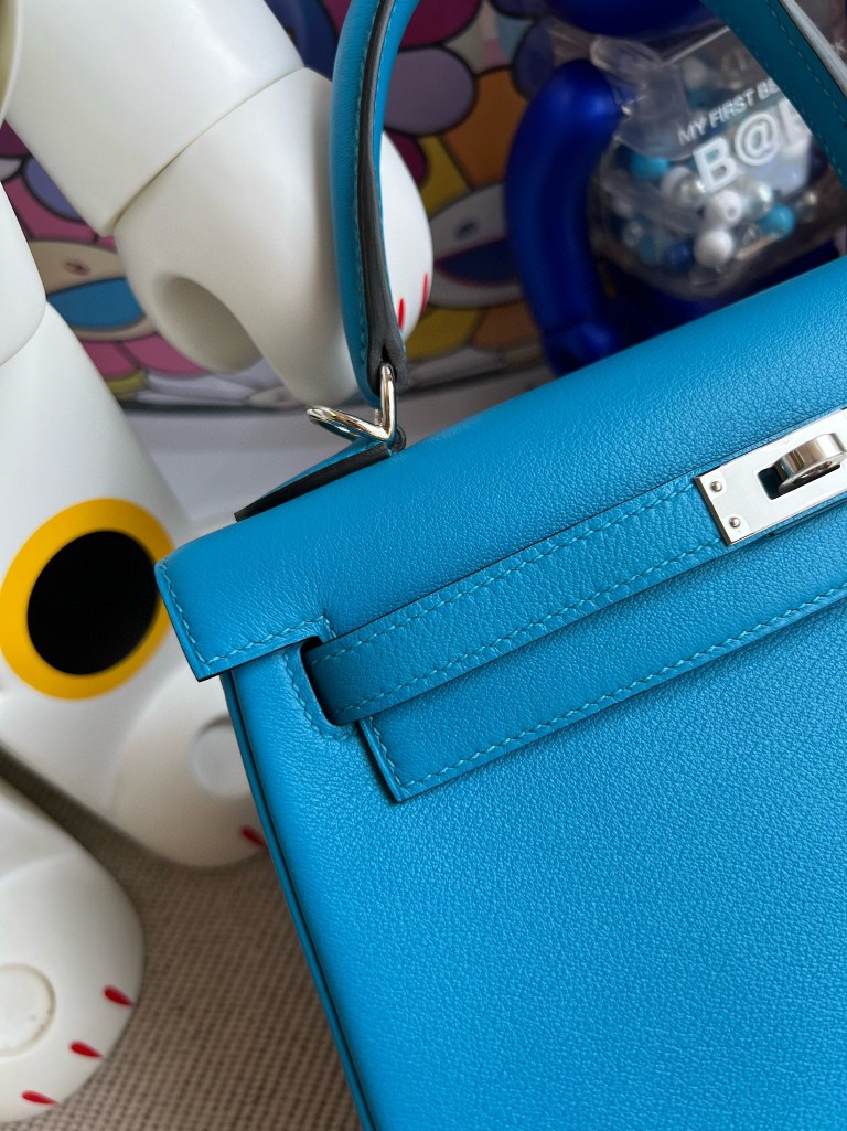 Hermès(爱马仕)Kelly 凯莉包 Swift OF 佛罗里达蓝 银扣 25cm 顶级手缝-拉尔森鳄鱼皮具定制 - 爱马仕包包官网 Hermès(爱马仕)Kelly 凯莉包 Swift OF 佛罗里达蓝 银扣 25cm 顶级手缝