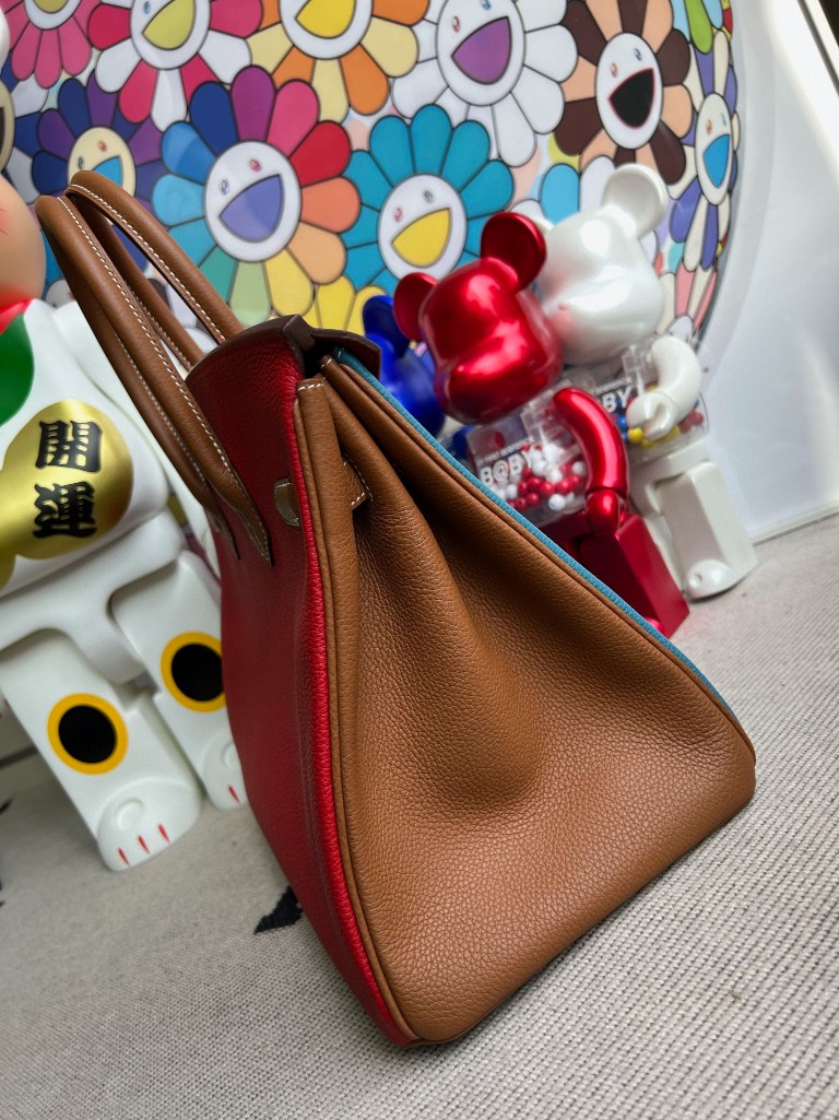 Hermès(爱马仕)Birkin 铂金包 原厂小牛皮 牛仔蓝 拼 国旗红 拼 金棕 银扣 35cm 马蹄印 顶级手缝-拉尔森鳄鱼皮具定制 - 爱马仕包包官网 Hermès(爱马仕)Birkin 铂金包 原厂小牛皮 牛仔蓝 拼 国旗红 拼 金棕 银扣 35cm 马蹄印 顶级手缝
