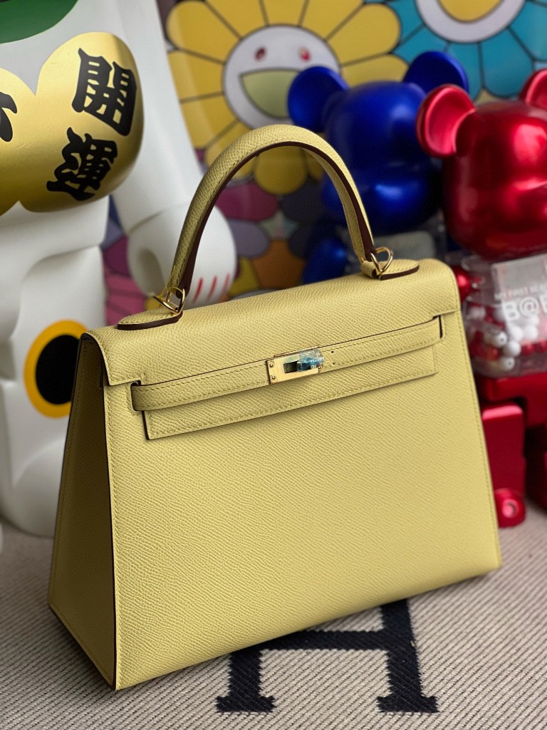 Hermès(爱马仕)kelly 凯莉包 Epsom 原厂掌纹皮 1Z 小鸡黄 金扣 25cm 顶级手缝-拉尔森鳄鱼皮具定制 - 爱马仕包包官网 Hermès(爱马仕)kelly 凯莉包 Epsom 原厂掌纹皮 1Z 小鸡黄 金扣 25cm 顶级手缝
