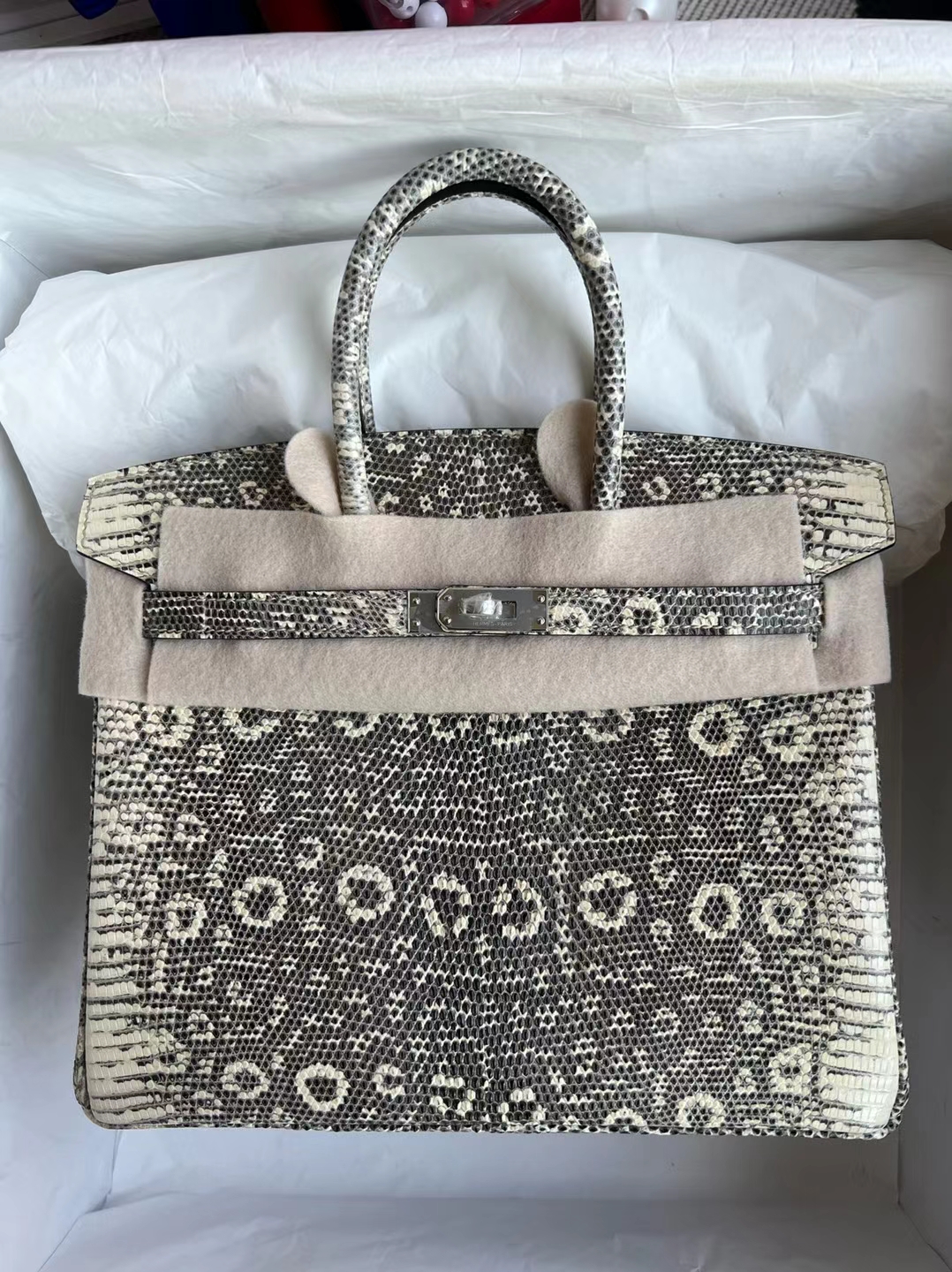 Hermès(爱马仕)Birkin 铂金包 蜥蜴皮 Lizard 01 自然色 银扣 25cm 顶级工艺 全手工缝制-拉尔森鳄鱼皮具定制 - 爱马仕包包官网 Hermès(爱马仕)Birkin 铂金包 蜥蜴皮 Lizard 01 自然色 银扣 25cm 顶级工艺 全手工缝制