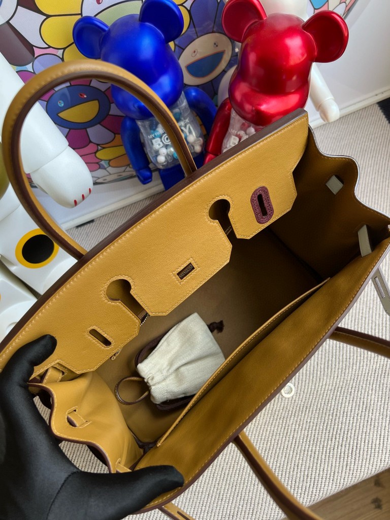 Hermès（爱马仕）Birkin 铂金包 colormatic swift 金棕色 拼 黄色 小牛皮包袋 30cm
