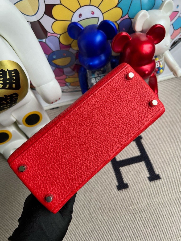Hermès（爱马仕）Kelly 凯莉包 原厂小牛皮 togo S3 心红色 银扣 25cm 顶级手缝