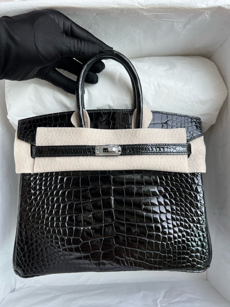 Hermès（爱马仕）Birkin 铂金包 Alligator shiny 亮面鳄鱼 ck89 黑色 Noir 银扣 顶级手缝