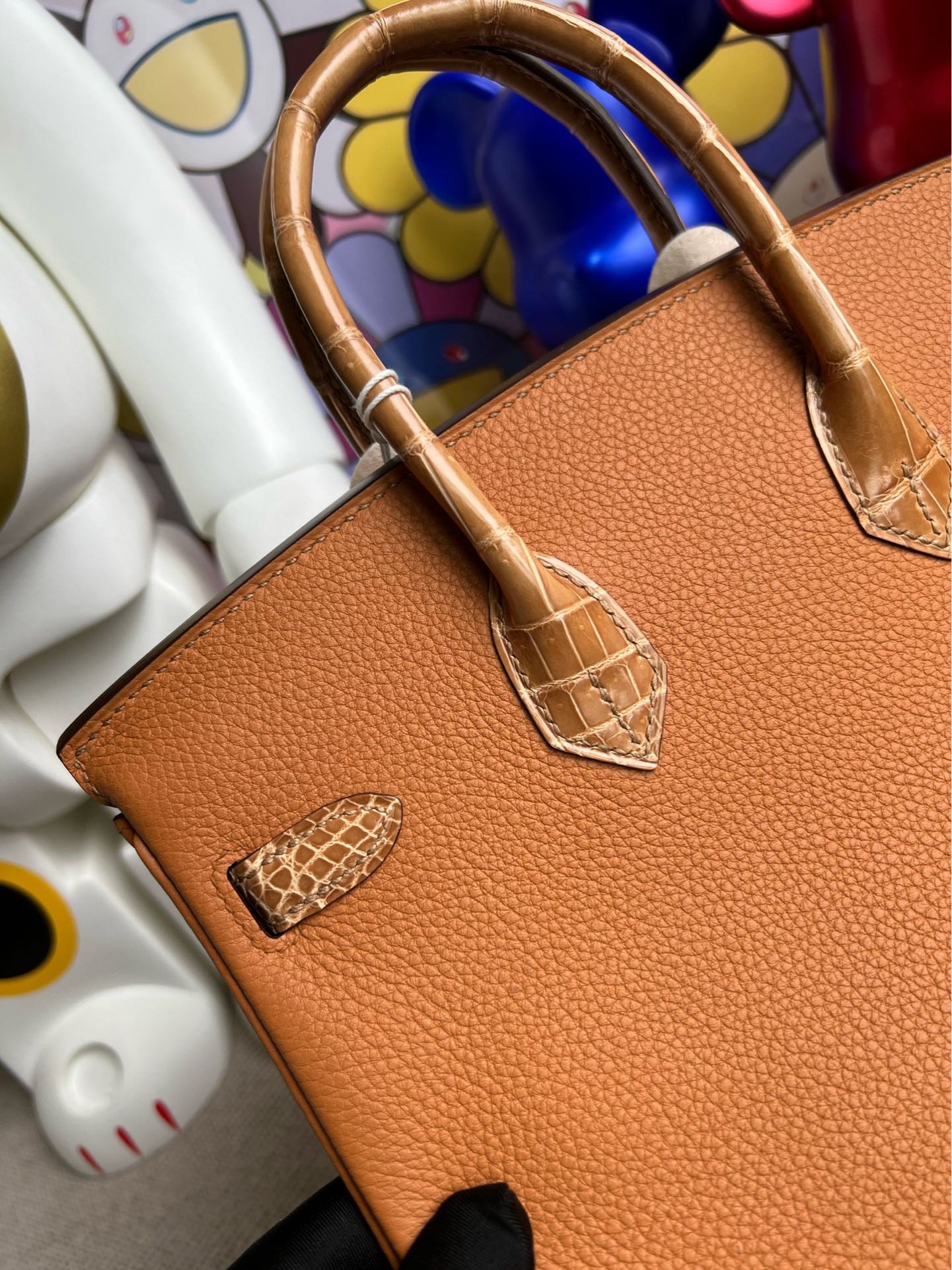 Hermès（爱马仕）Birkin 铂金包 Touch 系列 小牛皮 拼 亮面鳄鱼 芝麻色 Sesame 金扣 25cm
