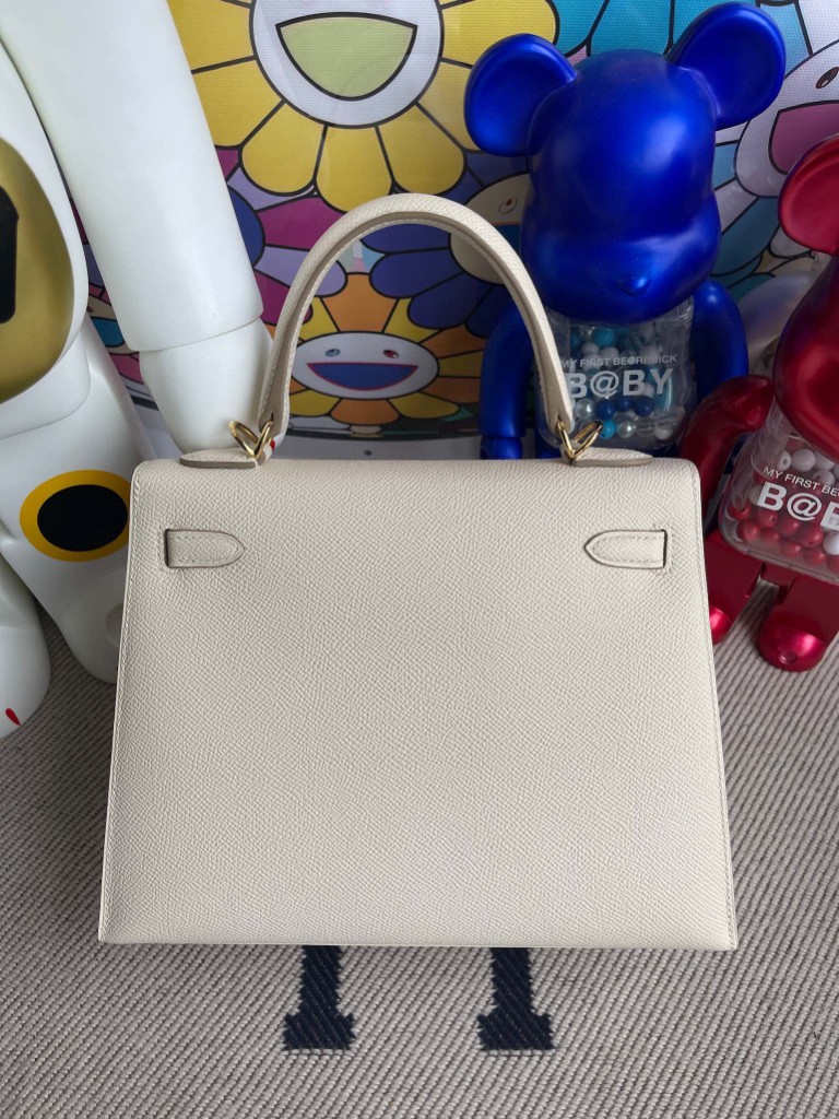 Hermès(爱马仕)Kelly 凯莉包 Epsom 原厂掌纹皮 ck10 奶昔白 Craie 金扣 25cm 顶级手缝-拉尔森鳄鱼皮具定制 - 爱马仕包包官网 Hermès(爱马仕)Kelly 凯莉包 Epsom 原厂掌纹皮 ck10 奶昔白 Craie 金扣 25cm 顶级手缝