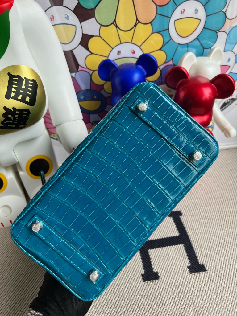 Hermès(爱马仕)Birkin 铂金包 Alligator shiny 亮面鳄鱼 7w 伊兹密尔蓝 银扣 25cm 顶级手缝-拉尔森鳄鱼皮具定制 - 爱马仕包包官网 Hermès(爱马仕)Birkin 铂金包 Alligator shiny 亮面鳄鱼 7w 伊兹密尔蓝 银扣 25cm 顶级手缝