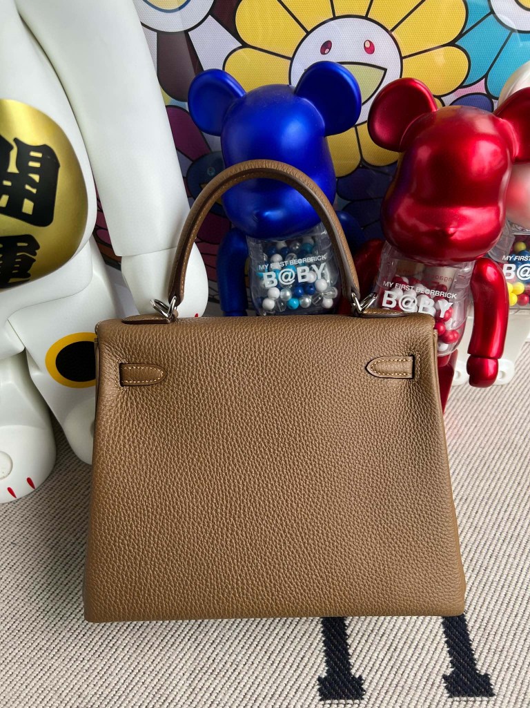 Hermès（爱马仕）kelly 凯莉包 原厂小牛皮 togo 3G 栗子棕 内拼 墨西哥粉 银扣 25cm 顶级手缝