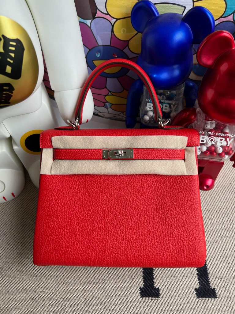 Hermès（爱马仕）Kelly 凯莉包 原厂小牛皮 togo S3 心红色 银扣 25cm 顶级手缝