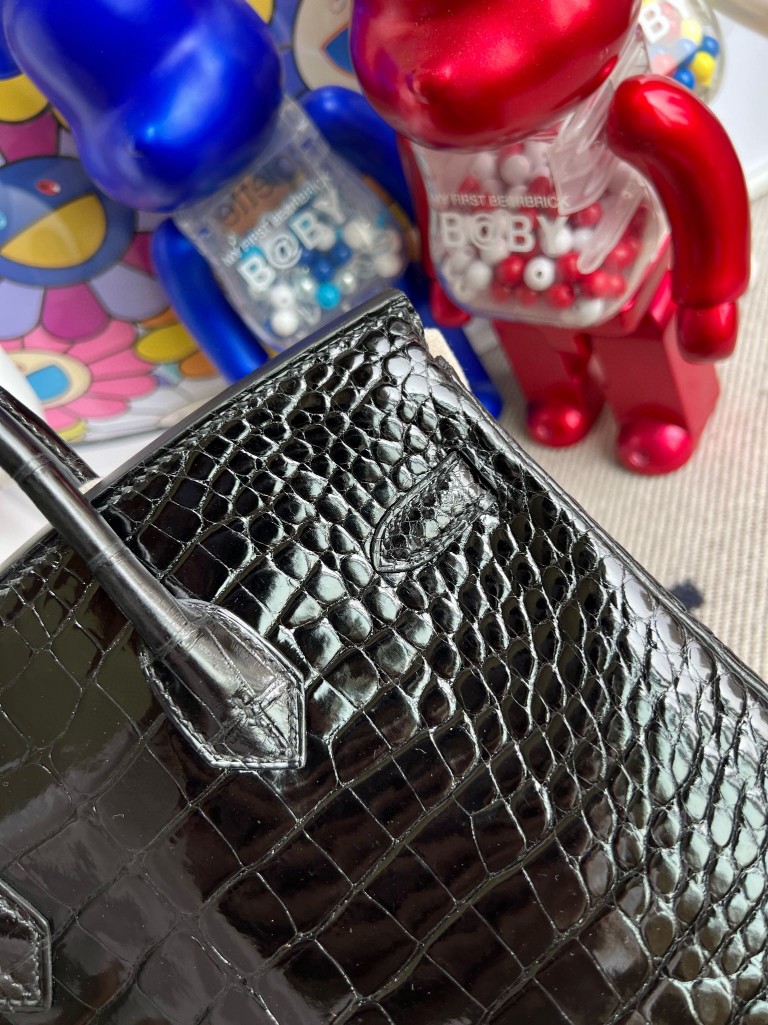 Hermès（爱马仕）Birkin 铂金包 Alligator shiny 亮面鳄鱼 ck89 黑色 Noir 银扣 顶级手缝