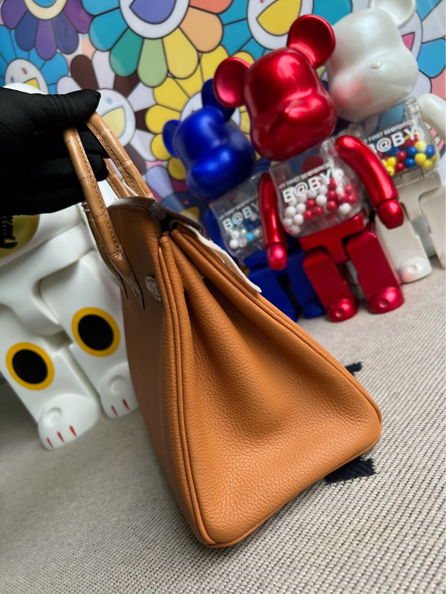 Hermès（爱马仕）Birkin 铂金包 Touch 系列 小牛皮 拼 亮面鳄鱼 芝麻色 Sesame 金扣 25cm