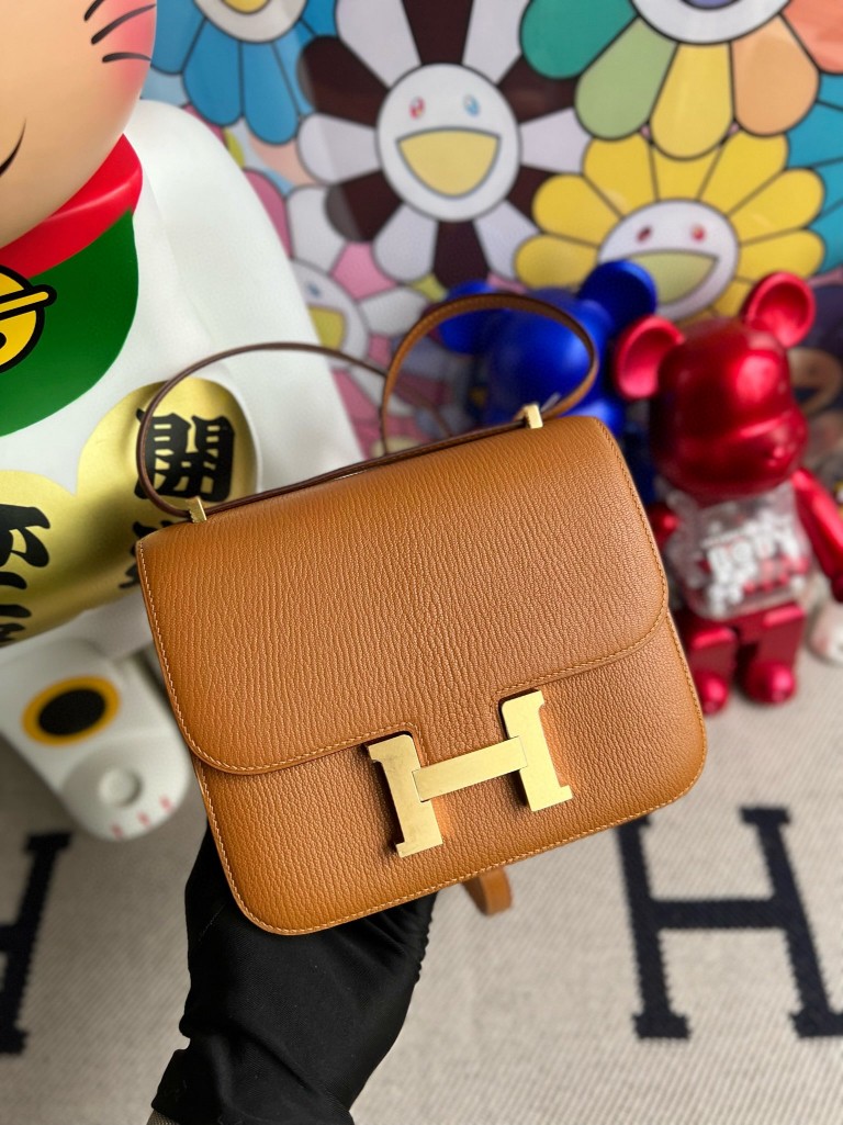 Hermès（爱马仕）Constance 康斯坦斯 Chevre 山羊皮 ck37 金棕色 Gold 金扣 18cm 顶级手缝