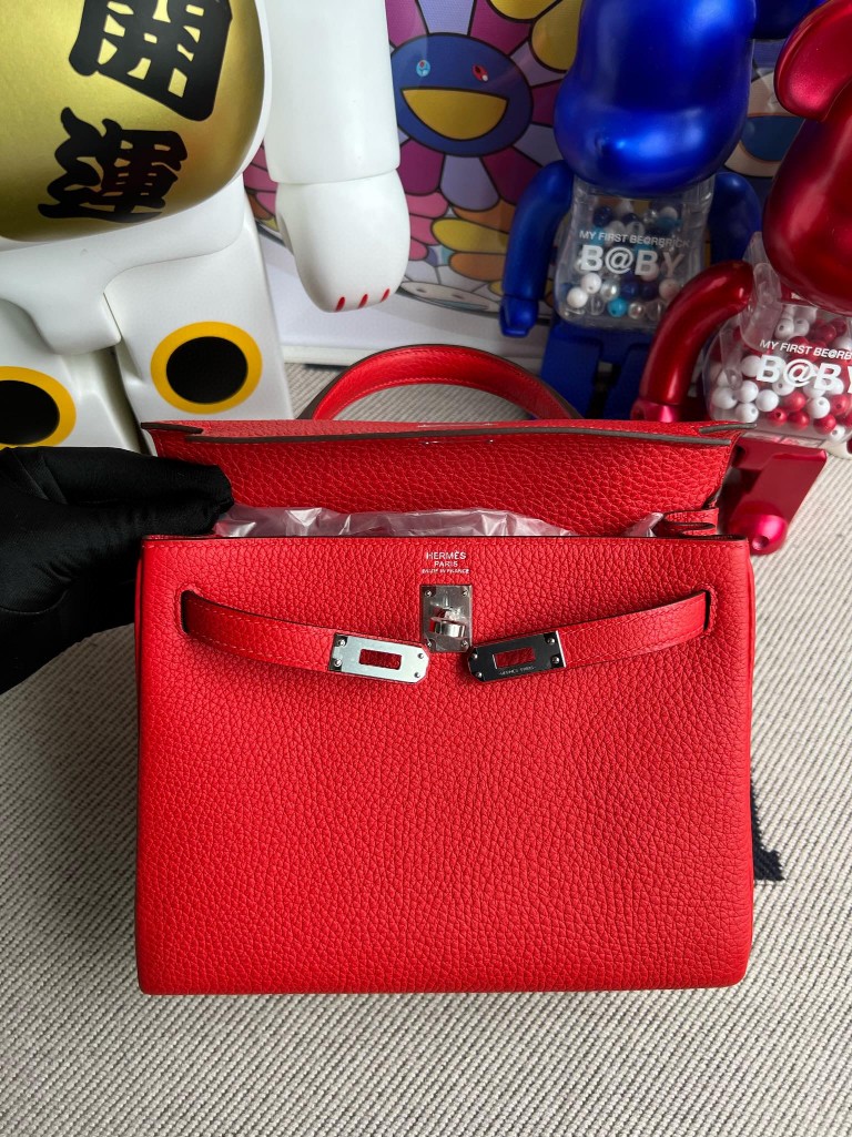 Hermès（爱马仕）Kelly 凯莉包 原厂小牛皮 togo S3 心红色 银扣 25cm 顶级手缝
